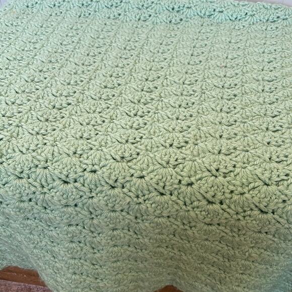 Handmade Crochet Baby Blanket Mint/Sea-foam Green Afghan Security 42x36 - Picture 7 of 7